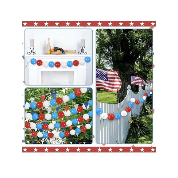Jumbo Ball Red White & Blue Garland Patriotic 4th of July Party Decoration (H1) - Picture 4 of 6